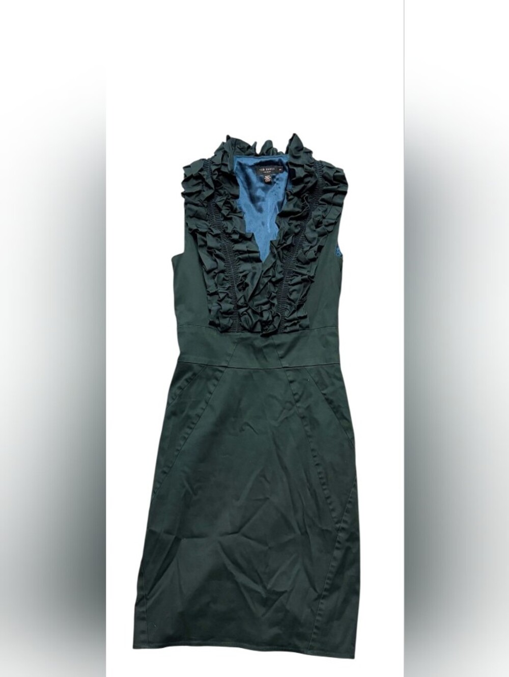 Ted Baker EUC Vintage Eoke Neck Pencil Dress Jade Green Size 2 Midi